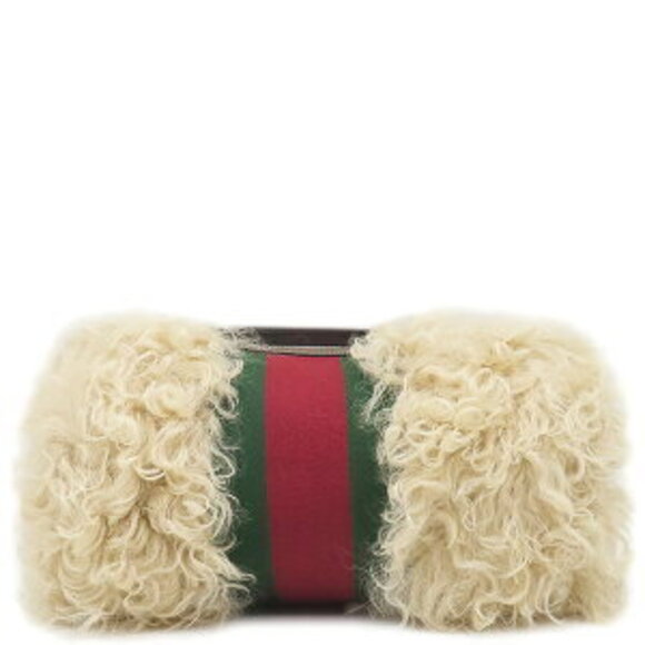Gucci pouch fur web stripes beige cosmetic case clutch bag - Picture 1 of 7